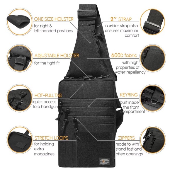 Black Tactical Compact Sling Bag | Concealed Carry - Picture 7 of 7